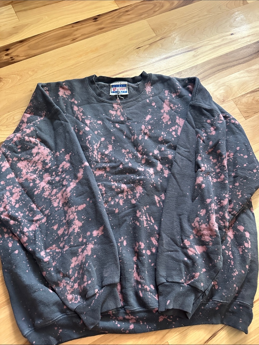 Tie-Dye Black Crewneck Sweatshirt with Pink Splatter